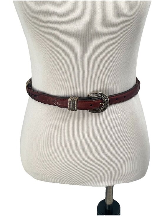 Vtg 1996 Justin Genuine Leather Belt Brown Braided Western Silver Buckle Sz 26